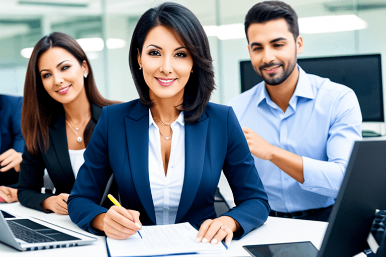 content writing marketer with colleagues