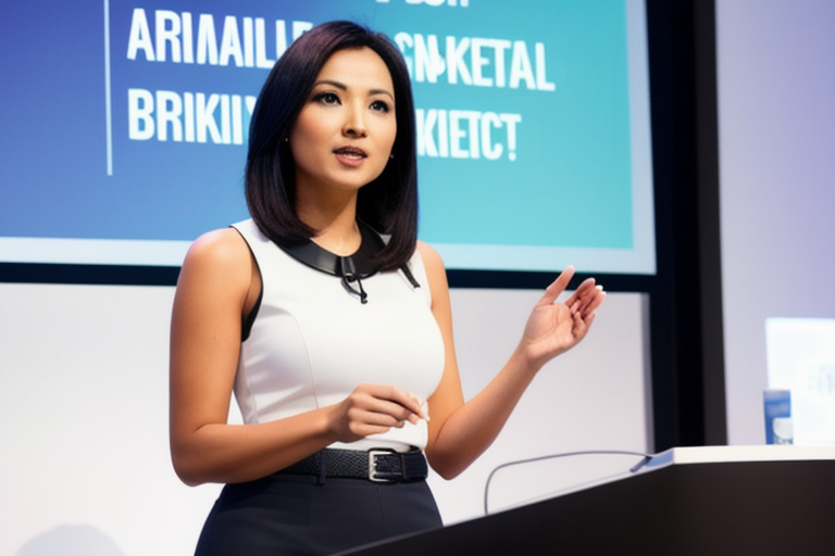 A woman discussing the benefits of artificial intelligence in data science