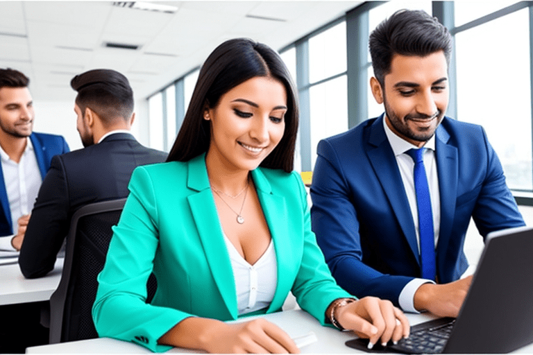 A business owner discussing their marketing goals with a consultant